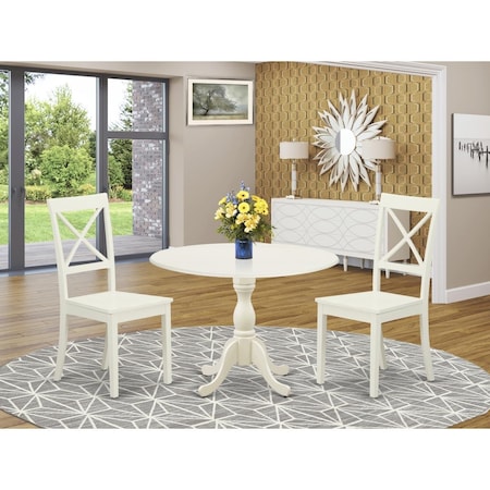 East West Furniture 3 Piece Dublin Dinning Room Table Set - Linen White DMBO3-LWH-W
